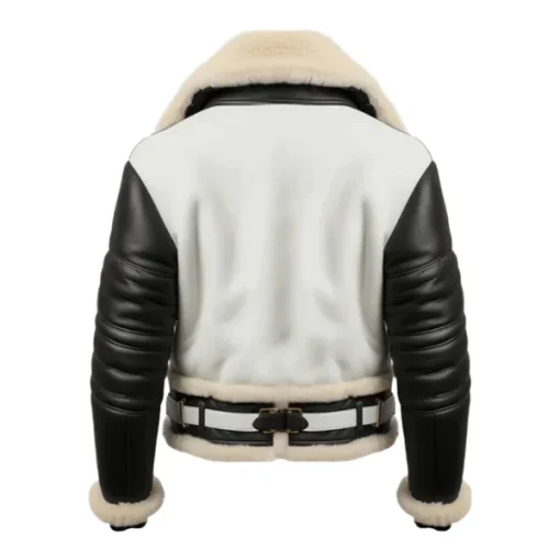 Men's Aviator B3 Bomber Leather Jacket Black & White - Image 2