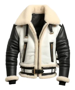 Men's Black & White Aviator B3 Bomber Leather Jacket