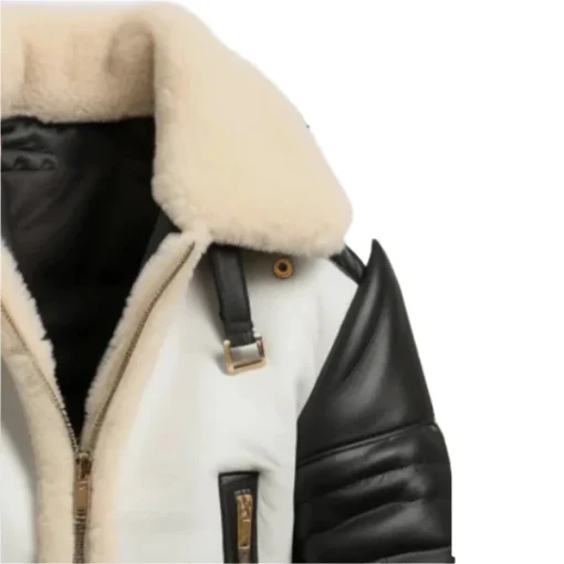 Men's Aviator B3 Bomber Leather Jacket Black & White - Image 3