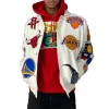 NBA COLLAGE VEGAN LEATHER JACKET White