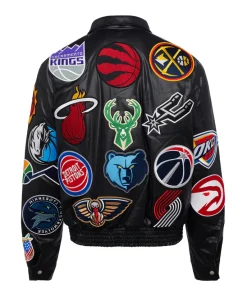 NBA Collage Vegan Leather Black Jacket
