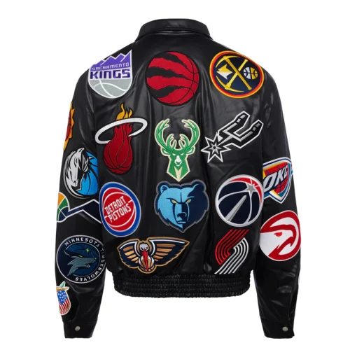 NBA Collage Vegan Leather Black Jacket