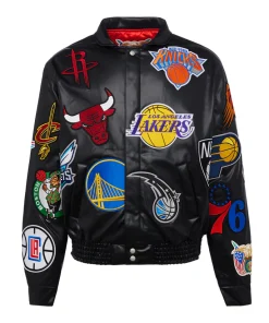 NBA Collage Vegan Leather Jacket