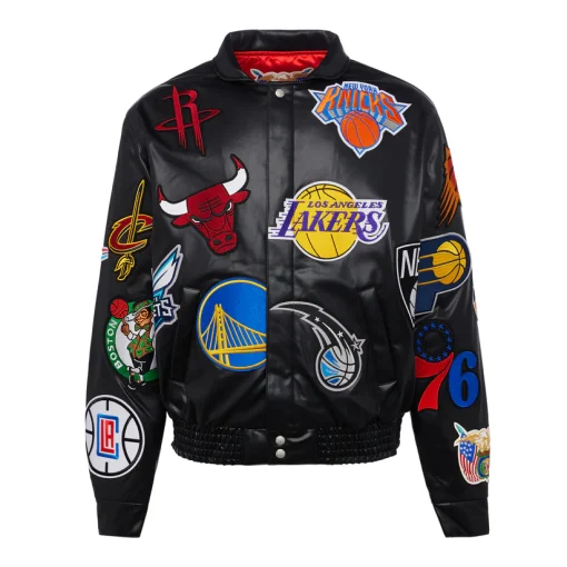 NBA Collage Vegan Leather Jacket