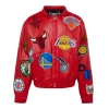 NBA Collage Vegan Leather Red Jacket