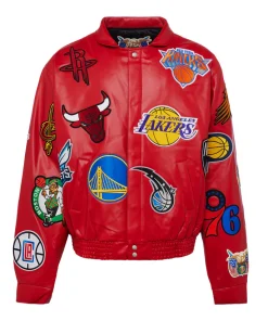 NBA Collage Vegan Leather Red Jacket