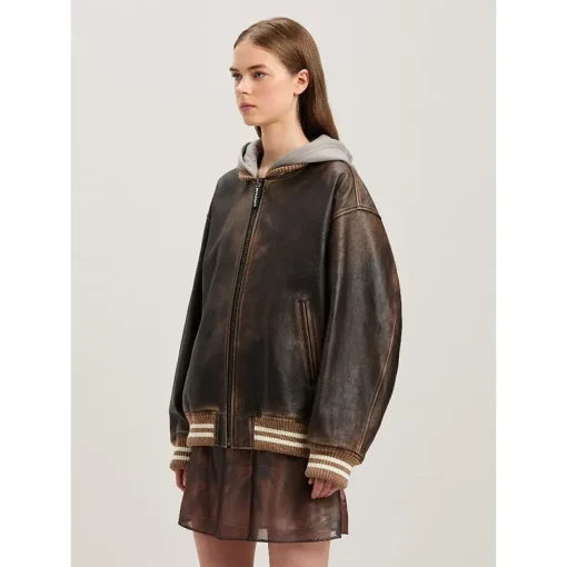 Palm Angels Leather Bomber Jacket