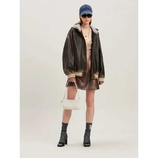 Palm Angels Leather Bomber Jacket