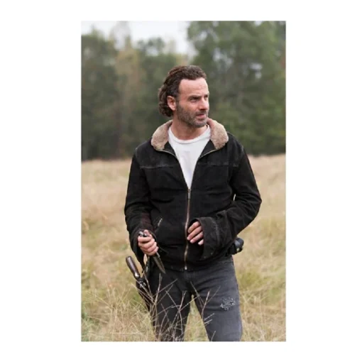 The Walking Dead Brown Suede Leather Rick Grimes Murder Jacke frontt