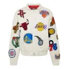 Unisex NBA COLLAGE VEGAN LEATHER JACKET White