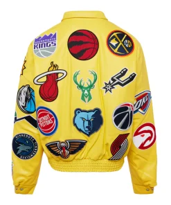 Unisex NBA COLLAGE VEGAN LEATHER JACKET Yellow