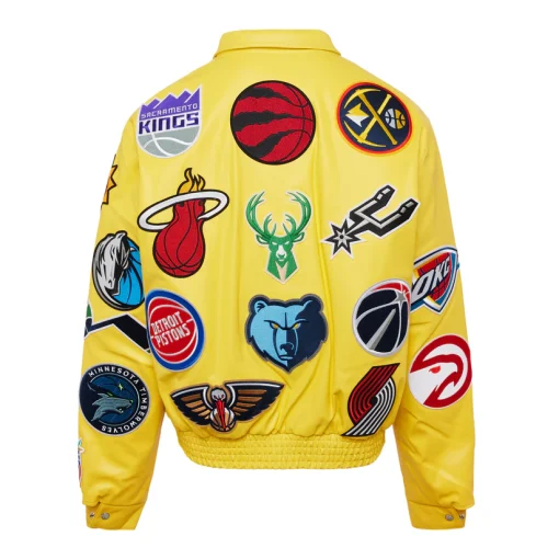 Unisex NBA COLLAGE VEGAN LEATHER JACKET Yellow