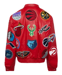 Unisex NBA Collage Vegan Leather Red Jacket