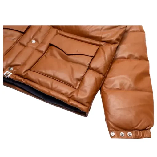 Leather Classic Down Jacket Brown Puffer