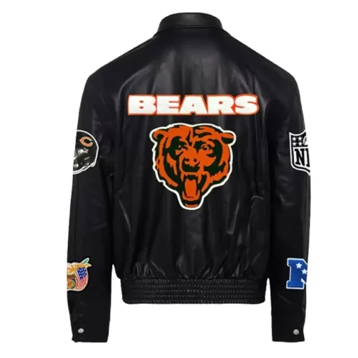 Men's Jeff Hamilton Black Chicago Bears Leather Full Snap Jacket Back