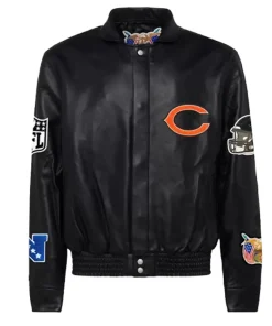 _Men's Jeff Hamilton Black Chicago Bears Leather Full Snap Jacket Front