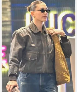 Hailey Bieber Los Angeles Brown Leather Jacket