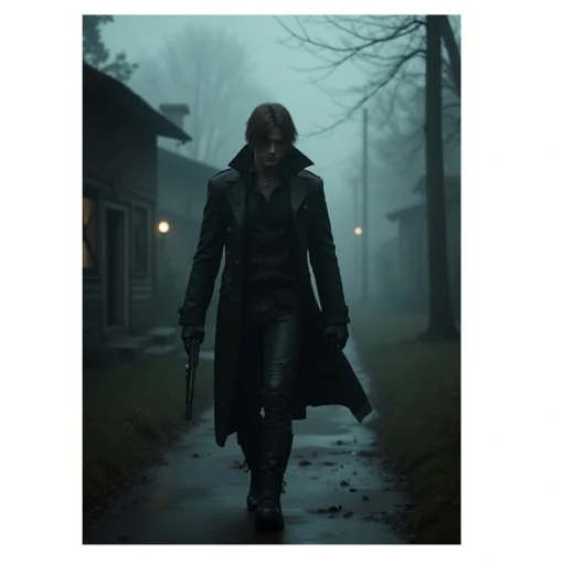 Leon Scott Kennedy Resident Evil 4 Leather Long Coat Front