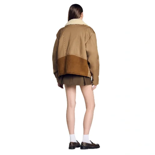 Patchwork Leather & Suede Jacket with Shearling Collar - Image 3