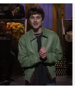 Timothée Chalamet SNL Green Leather Jacket