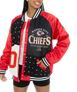 Women's Kansas City Oversized Varsity Bomber Jacket Left Side