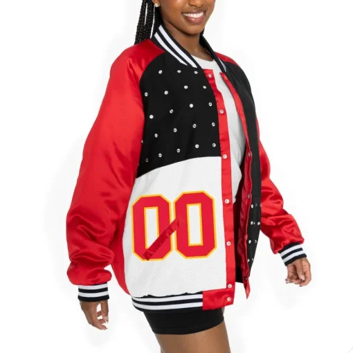 Women's Kansas City Oversized Varsity Bomber Jacket Right Side