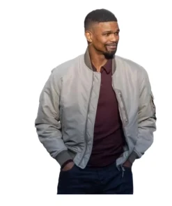 Jamie-Foxx-Back-in-Action-2025-Matt-Grey-Bomber-Jacket.