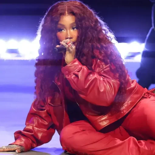 Super Bowl 2025 Maroon SZA Leather Jacket