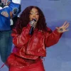 SZA Super Bowl 2025 Maroon Leather Jacket
