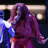 Super Bowl 2025 SZA Maroon Leather Jacket