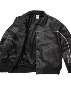 Supreme x Nike Leather Varsity Black Jacket Spring 2025