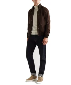 Mens Slim Fit Suede Bomber Jacket
