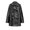 Women's Classic Black Textured Leather Peacoat