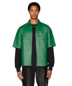Men's Half Sleeves Leather Shirt Front