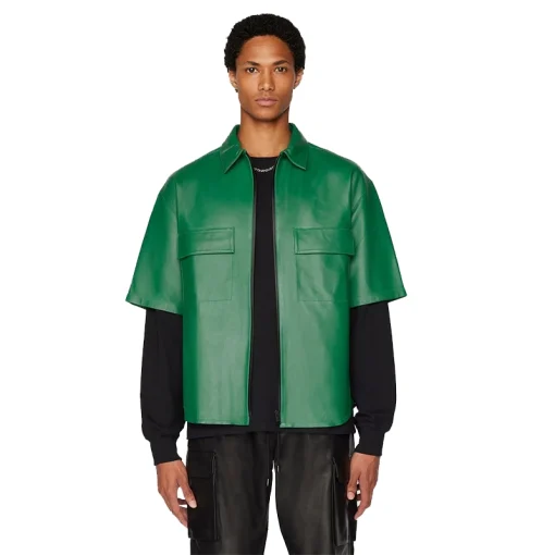 Men's Half Sleeves Leather Shirt Front
