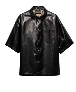 Prada Short-Sleeve Leather Shirt Front