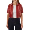 Sevana Reversible Red Silver Leather Jacket Front