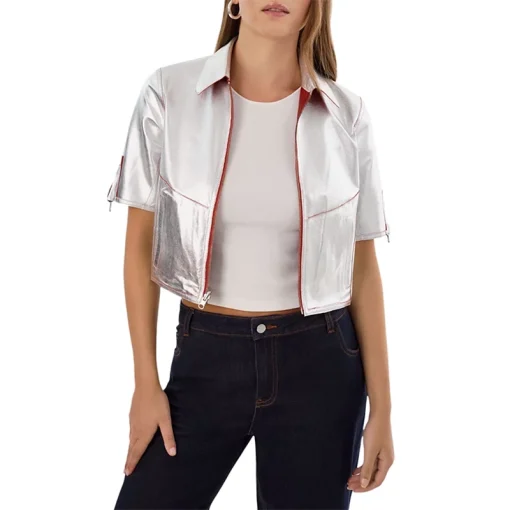 Sevana Reversible Silver Leather Jacket Front