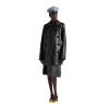 Women's Classic Black Textured Leather Peacoat Front