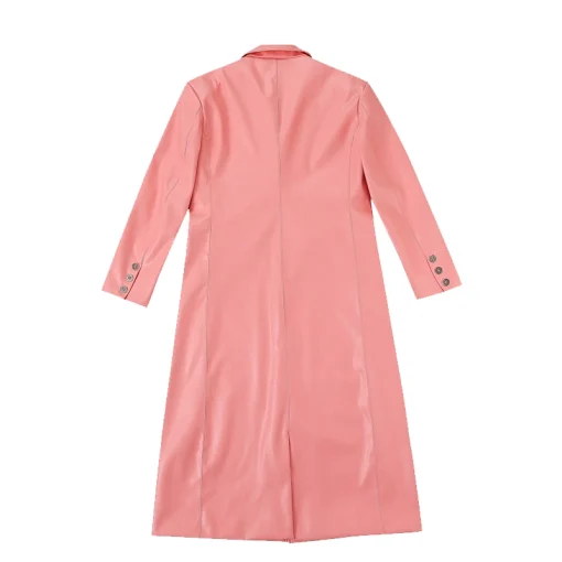 Women's Unisex Faux Peach Plant Leather Long Coat Back