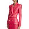 6-Button Leather Cropped Jacket Front