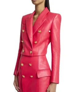6-Button Leather Cropped Jacket Front