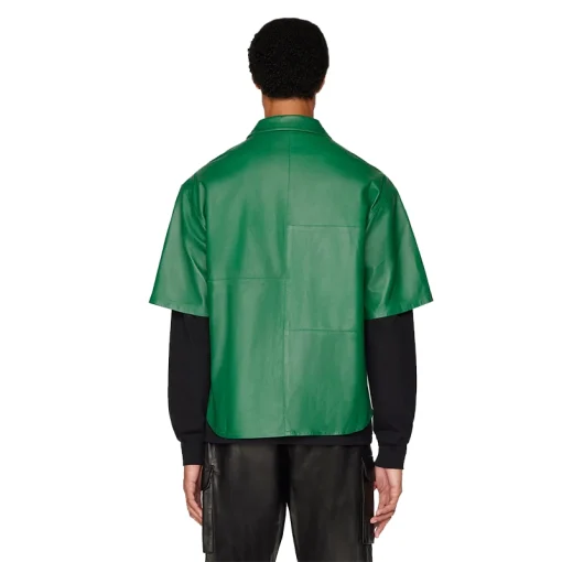 Men's Half Sleeves Leather Shirt Back