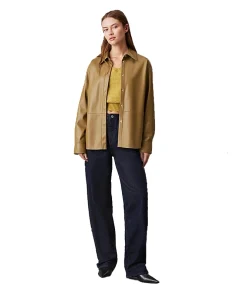Women Faux Leather Shirt Front