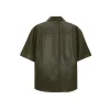 Men's Dark Green Half Sleeves Leather Shirt Back