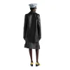 Women's Classic Black Textured Leather Peacoat Back