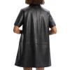 Women's Short-Sleeve Half Zip Nappa Leather Mini Dress Back