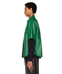Men's Half Sleeves Leather Shirt Side