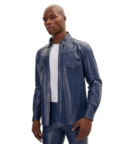 Men's Genuine Lambskin Leather Shirt Front
