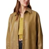 Women Faux Leather Shirt Button